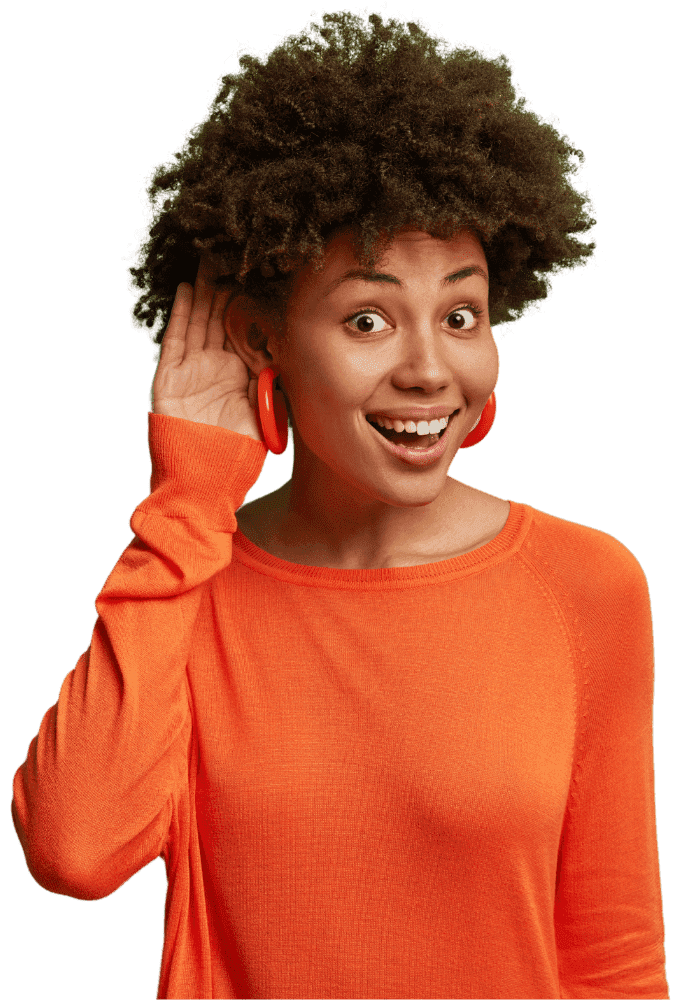 Patient smiling, hearing with clarity