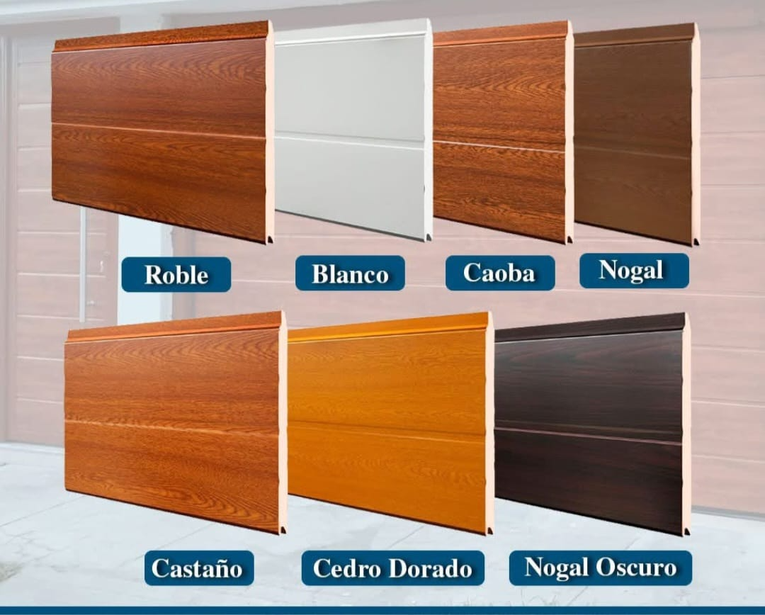 Acabados seccionales: Roble, Blanco, Caoba, Nogal, Castaño, Cedro Dorado, Nogal Oscuro